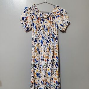 Staccato Yellow and Blue Floral Maxi Peasant Dress Womens Size M